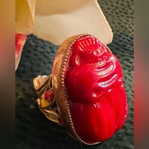 Red Carved Beetle Cocktail Ring